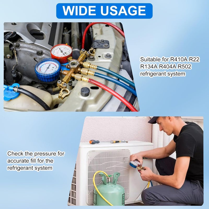 Tigbear R410A Manifold Gauge, Air Conditioning Refrigerant Recharge Pressure Gauge, 1/4 Refrigerant Manifold Freon Gauges for R410A R22 R134A R404A 220 PSI - Image 3